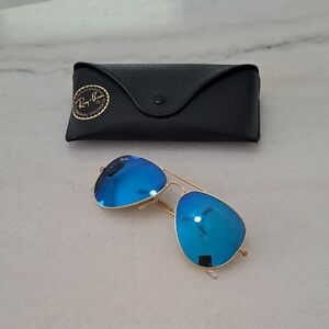 Ray-Ban Gold Frame Sunglasses with Blue Lenses